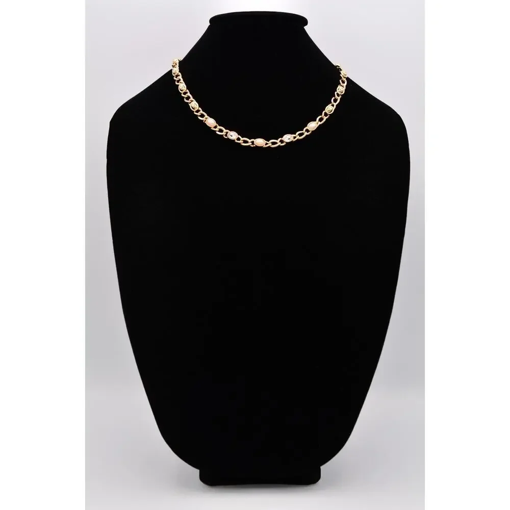 Vintage Collar Necklace Gold Rhinestone Crystal Faux Pearl Chain Heavy Y2K 9J